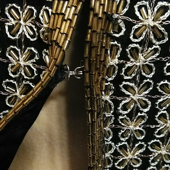 Vintage Laurence Kazar Black Silk Jacket with Gold Bugle Beads – Size PXL - Picture 6 of 8